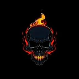 minimalistic burning skull flame cyberpunk logo