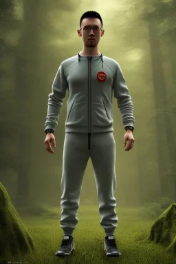 Appe ran in jogging suits in the forest, details, texture, 8k quality,