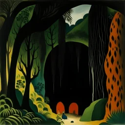 A cave with contrasting colors painted by Henri Rousseau