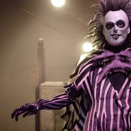 michael keaton as beetlejuice, dramatic, tim burton style, dramatic lighting, volumetric lighting, hyperrealisme, 8k, high quality, photorealistic, lot of details