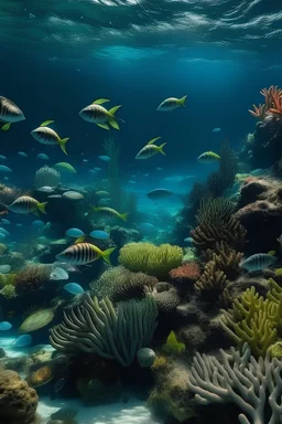 Pemandangan alam bawah laut yang banyak ikan
