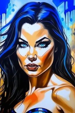 a series of pictures based on DC Comics Superheroes, amazing oil on canvas image of Chyna Laurer