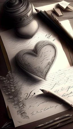 Drawing of love letters, realistic, proffesional, art, detailed