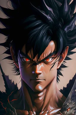 a man with black hair and a dragon on his chest, black dragon, highly detailed portrait of goku, ultra hd anime wallpaper, masayoshi suto and artgerm, anime epic artwork, hd anime wallpaper, son goku, goku, gogeta, dragon ball, wild spiky black saiyan hair, detailed anime artwork, ancalagon the black