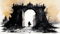 [art by Ralph Steadman] in the world of Darkness Has Many Doorways, where Hell is paved with good intentions, there exists a realm shrouded in mystery and fear. It is a place where the line between reality and fantasy blurs, where nightmares take form and darkness reigns supreme. a fortress of black stone and shadowy secrets: within its walls, the most powerful sorcerers and warlocks gather, their intentions as murky as the depths of the abyss.