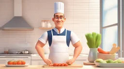 3d illustration of handsome business ownerchef. half body. pixar style