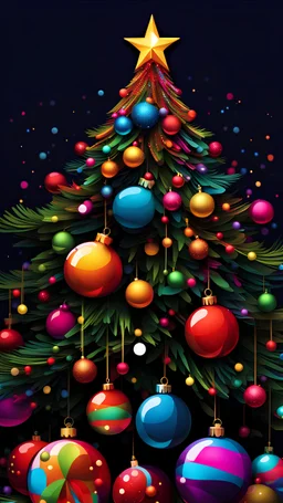 Arte pop hermoso árbol de navidad coloreado, maximalista, calidad ultra, hiperdetallado, 12K