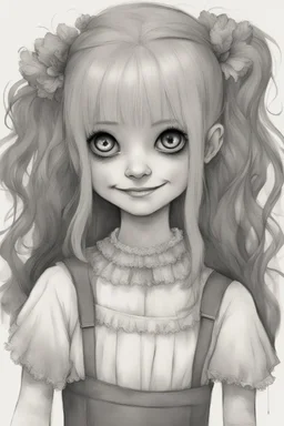 girl smiling, fullbody,creepy,horrifying,dreadful,sinister,