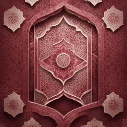 Hyper Realistic Islamic Architecture Pattern with maroon marble texture & vignette effect