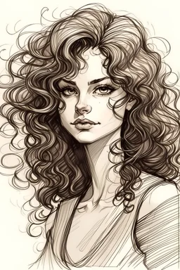 Drawing sketches Pretty woman With curly hair