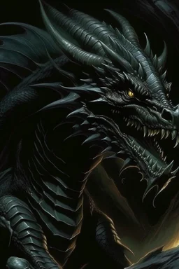 90s dark fantasy art, black dragon