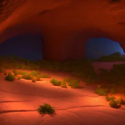 Cave in a desert mountain, hyper realistic, photography, rays, amazing lighting