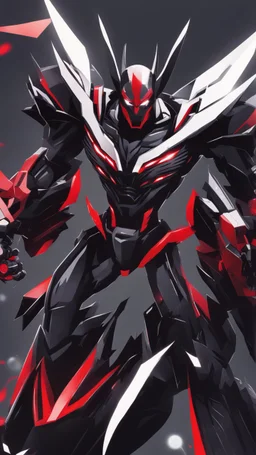 A close picture to Mix between transformers and batman and symbiote venom in solo leveling shadow art style with red details detailsis in fantasy world