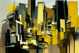abstract cityscape in the style of Barbara Hepworth, frank Auerbach