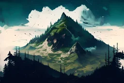 a map, forest, a hill, mountain,, , post -apocalypse, , sky, clouds