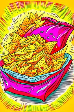 DRAW TO COLORING OF FOOD A BAG OF CHIPS, CARTOON STYLE, LOW DETAILS, THICK LINES