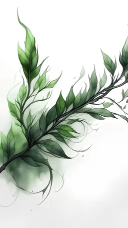 watercolor drawing of a dark green Gothic twig with leaves on a white background, Trending on Artstation, {creative commons}, fanart, AIart, {Woolitize}, by Charlie Bowater, Illustration, Color Grading, Filmic, Nikon D750, Brenizer Method, Side-View, Perspective, Depth of Field, Field of View, F/2.8, Lens Flare, Tonal Colors, 8K, Full-HD, ProPhoto RGB, Perfectionism, Rim Lighting, Natural Lighting, Soft Lighting, Accent Lighting, Diffraction Grading, With Imperfections,