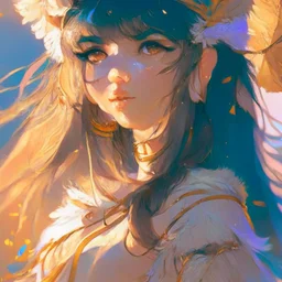 cute anime persian girl, key visual, glamour,sceane from princess mononoke movie, cute anime girl, dynamic pose, anime digital painting by loish + rossdraws + Pino Daeni, , painterly, impressionist style, half painted, golden hour, digital art, 4k, full details