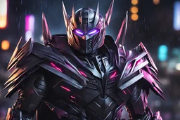 Shredder in 8k anime realistic artstyle, transformers them, close picture, rain, neon lights, intricate details, highly detailed, high details, detailed portrait, masterpiece,ultra detailed, ultra quality