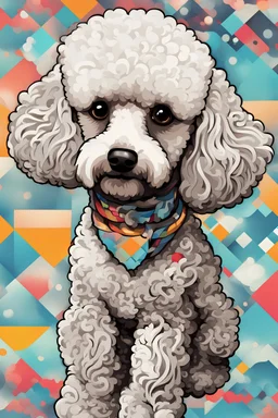 poodle, in the style of manga, 343000, High Detail, Geometric background , colorful