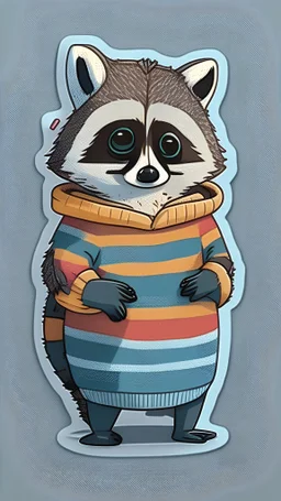 un lindo mapache con una sudadera, sticker, caricatura