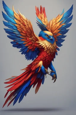 red golden blue birdfolk with strong wings