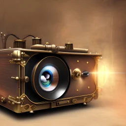 movie projector in steampunk style 18th century photo realistic