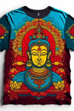 aesthetic T-shirt design inspired by Indian culture. showcase the richness of colours and effects. the designs on the cloth needs to be embroidery of thick threads.