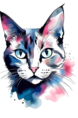 high quality, logo style, Watercolor, powerful ILLUSTRATION CAT face logo facing , no black ground, vector, 4k