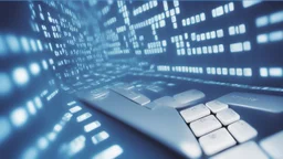 The image closely depicts a computer keyboard secured with a complex digital lock. The blue and white colors reflect the technological and security aspects of the subject. As an expression of digital protection and a focus on security in the era of digital communication, this image represents the balance between technology and personal safeguarding.