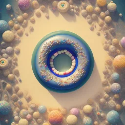 100mm photo of isometric floating donut in the sky, surreal donut with sprinkles, intricate, high detail, behance, microworlds smooth, macro sharp focus, centered