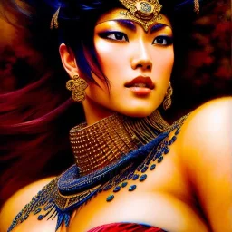 portrait beautiful face 'Mamiya-Fist of the North Star',busty,ancient metal armor balanciaga fashion clothe painting by gaston bussiere, greg rutkowski, yoji shinkawa, yoshitaka amano, tsutomu nihei, donato giancola, tim hildebrandt, oil on canvas, cinematic composition, extreme detail,fit full head inside picture,16k