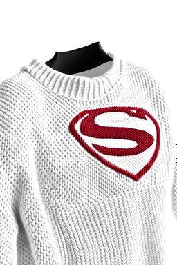 Men's Superman's Balenciaga sweater Winter elegant inspired by Superman's emblem design white tones with dual color on a white background, product catalog photography, soft spot lighting, depth of field, 4k –ar 3:5 –q 2