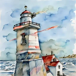 lighthouse in watercolor and ink