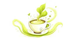 A whimsical illustration of a tea leaf transforming into a milk swirl, symbolizing the perfect blend of flavors.