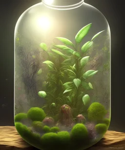 a glass jar terrarium filled with plants, highly detailed, digital art, sharp focus, trending on art station, illustration