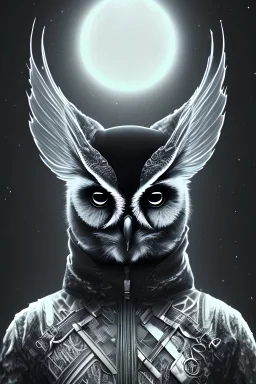 The Night Owl is a dark-looking man. He has long black hair pulled back in a ponytail, pale, almost white eyes, and a scar on his right cheek. He is wearing a dark hooded jacket, black pants and flat shoes. In his hand he holds a steel chain baton, which he can use with extraordinary dexterity.