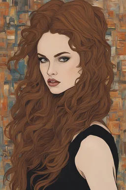 Tori Black style women eye candy Punk on the street,on display Gustav Klimt style subject is a beautiful long long ginger hair female oilpaint