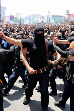 Terrorist mit bombengürtel in menschen menge. Bedroht nicoogsui und Petra