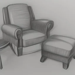 A living room with armchair and fancy stools. pencil sketch