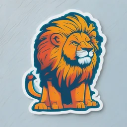 A sticker design in a minimalistic style featuring a caricature lion in vivid colors. The subject is presented alone on a neutral background.