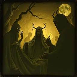 Daguerrotype close up some mysterious figures, odd background, Hieronymus Bosch Max Ernst ambient light, by Minicavio Quollati and Marlost Endgulp, Amano, Botticelli, Alphonse Mucha, distopic