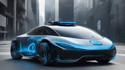 Autonomous car with vision system assisted by AI in blue and black scheme