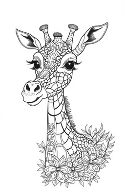 outline art for cute Giraffe coloring pages with caves, white background, sketch style, full body, only use outline, mandala style, clean line art, white background, no black shadows and clear and well