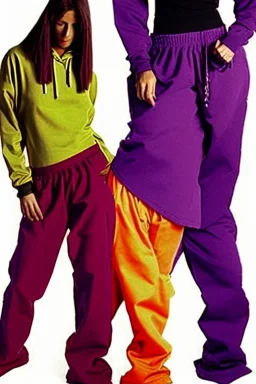 year 1999 women fashion, Techno, rave, Loose, straight, suit, low waist Combat pants, t-shirt, new kind of hoodie with high tippet! Colors: all denim colors, purple, khaki, light green, lilac, plum, orange, terracotta, red, pink, dark blue, beige. Patterns: lynx, balls, stripes. lynx belt. starling or owl prints. Women models. Sharon Stone, Sandra Bullock, Winona Ryder, Milla Jovovich, Big tennis shoes on. Latex, denim and leather e.g. in Leg warmers.