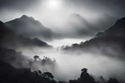 Photoreal magnificent night-time aztec or mayan mystic valley with enormous mountain ranges on both side and a river to a lake in the center mysterious white fog is rising by lee jeffries, otherworldly creature, in the style of fantasy movies, photorealistic, shot on Hasselblad h6d-400c, zeiss prime lens, bokeh like f/0.8, tilt-shift lens 8k, high detail, smooth render, unreal engine 5, cinema 4d, HDR, dust effect, vivid colors