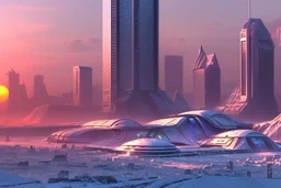 City Buildings, ice, sci-fi, epic, sunset