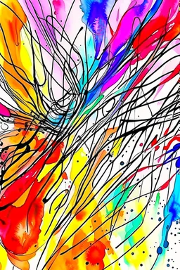 Abstract wet watercolour, ink lines