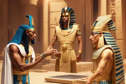 Pharaoh talks to his assistant, points his finger at him, and gives him orders