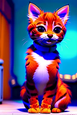 furry orange kitten, Pixar style